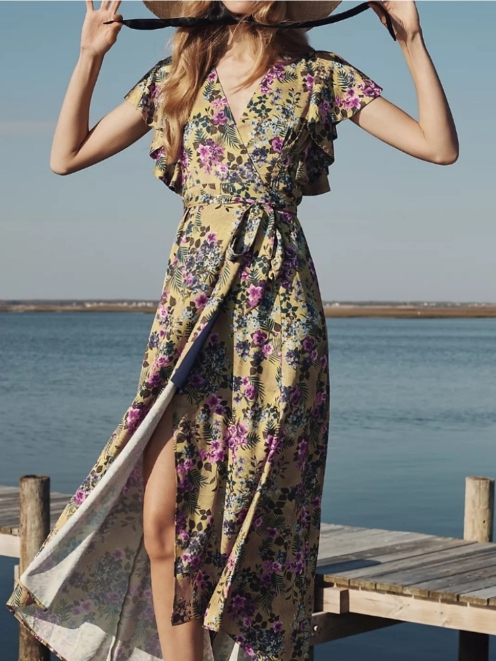 HUTCH Anthro Pietrina Floral Wrap Dress Maxi Flutter Sleeves Femme Prairie S - Picture 9 of 9